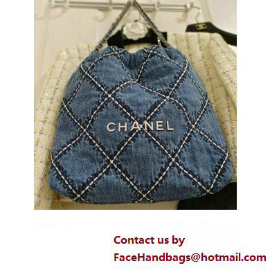 Chanel Stitched Denim  &  Silver-Tone Metal Blue 22 Small Handbag AS3260 2024